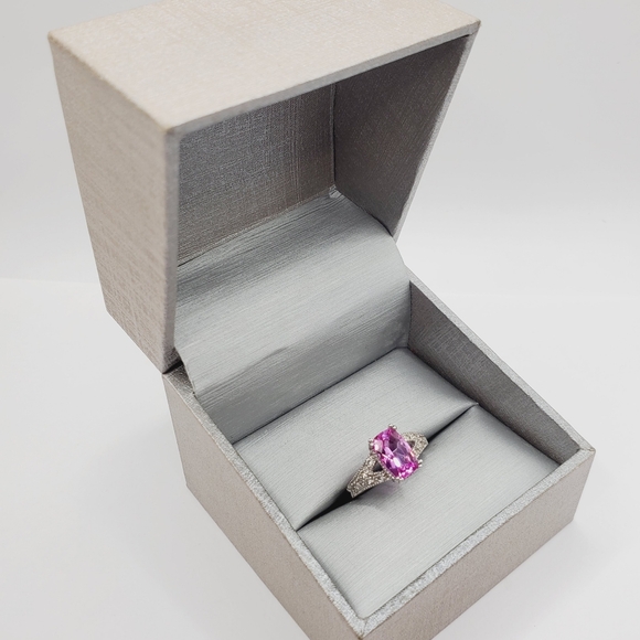 Genuine Pink & White Topaz 925 Sterling Silver Ring - Picture 8 of 8